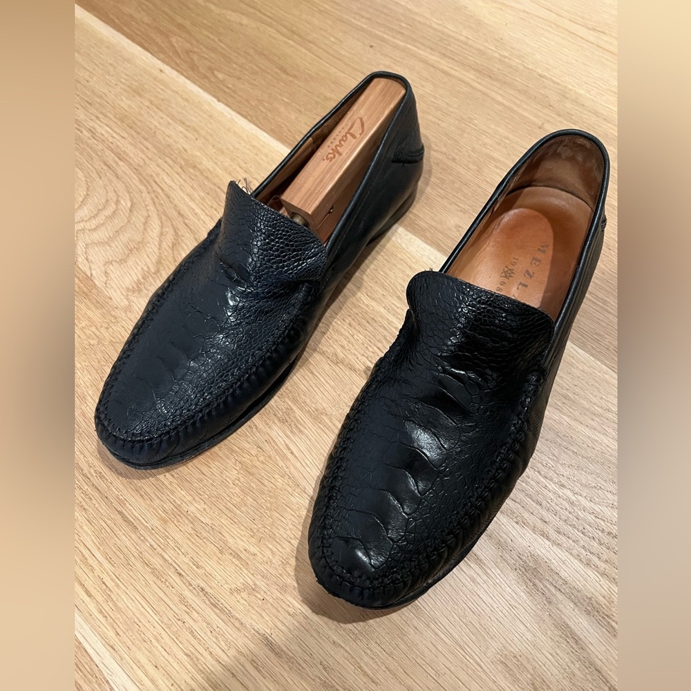 Mezlan Crocodile Black Leather Loafers